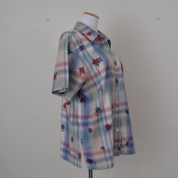Vintage 80s Floral/Plaid Blouse - Picture 4 of 10